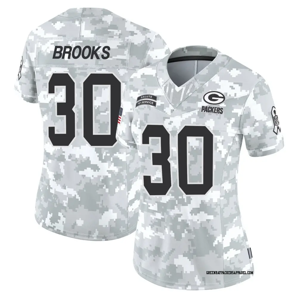 Limited Arctic Camo Women's Chris Brooks Green Bay Packers 2024 Salute to Service Jersey