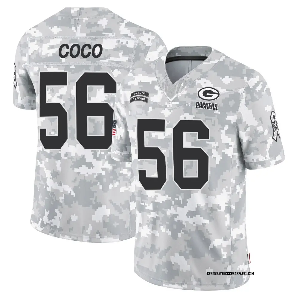Limited Arctic Camo Youth Jack Coco Green Bay Packers 2024 Salute to Service Jersey