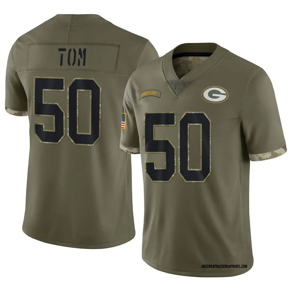 Limited Olive Youth Zach Tom Green Bay Packers 2022 Salute To Service Jersey